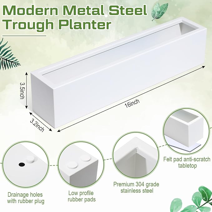 16.1 x 3.2 x 3.5 Inch Long Rectangular Planter Box Window Sill Plant Box Metal - Image 3