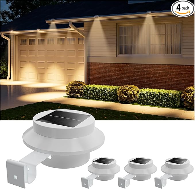 4 Pack White Bright Solar Powered Gutter Mounted Lights Outdoor Waterproof Led by FALOVE