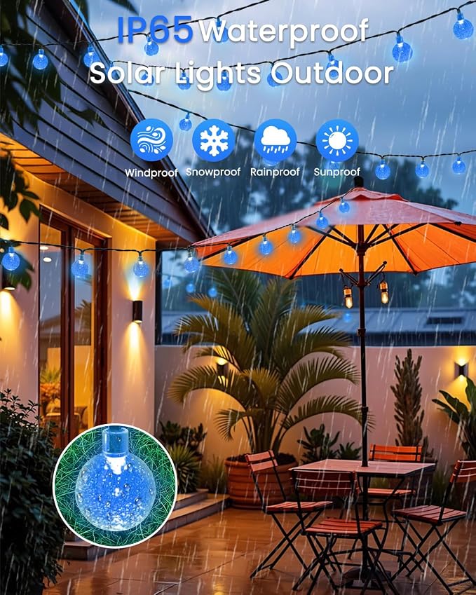 LORRYTE 2-Pack 120 LED Blue Solar String Lights Outdoor - 72FT Crystal Globe - Image 5
