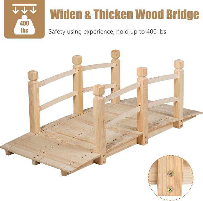 S AFSTAR Garden Bridge, 5FT Wooden Arc Footbridge - Image 5