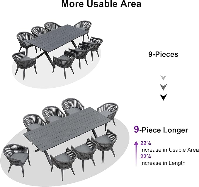 PURPLE LEAF 9 Piece Longer Outdoor Dining Set - Image 4
