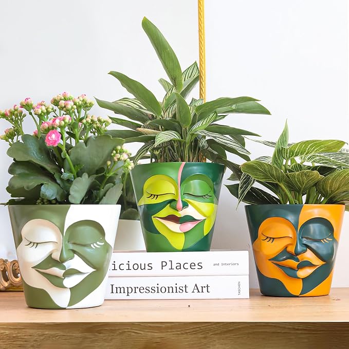 GUGUGO 8 Inch Abstract Rainbow Head Planter, Unique Face Plant Pot - Image 6