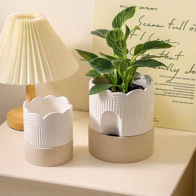 Nihow Self Watering Plant Pot for Indoor Plants: 4.5+6 Inch Ceramic Planter - Image 4