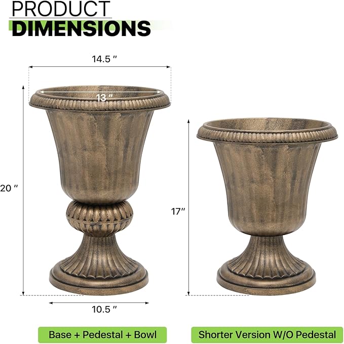 Magshion 20" Urn Planter for Outdoor and Indoor Plants, Large Decorative Front - Image 2