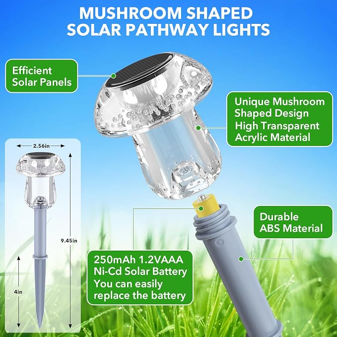 Solar Lights Outdoor, 8 Pack Mushroom Lights Outside Waterproof, Solar Powered - Image 3