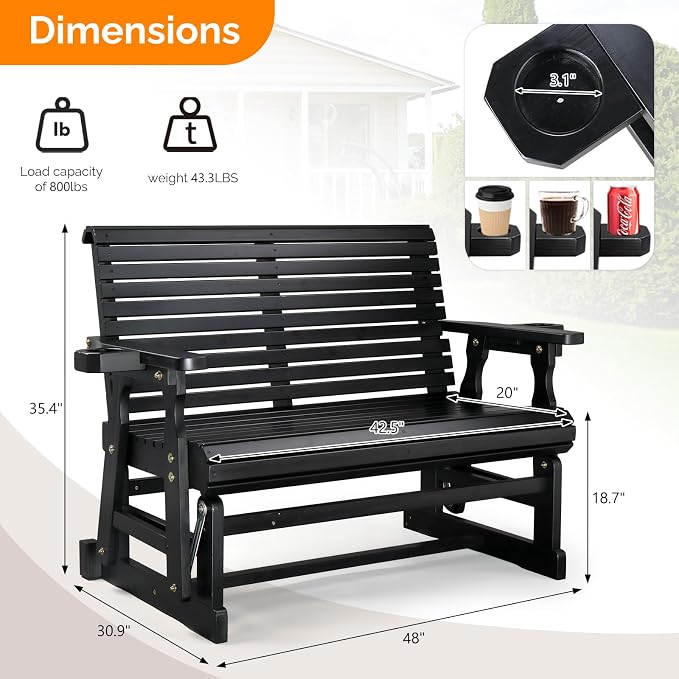 VINGLI Outdoor Glider Wood Patio Chair - Image 3