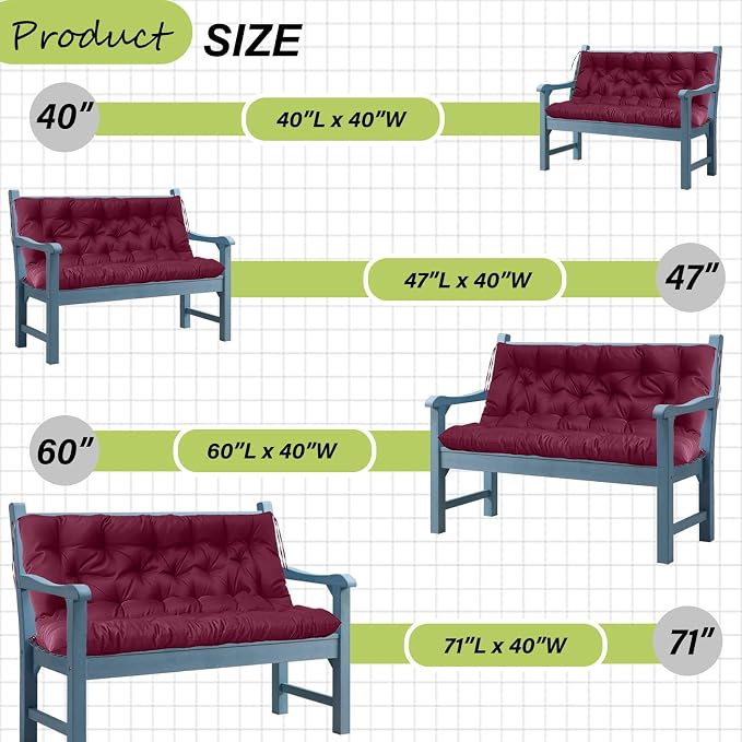 Waterproof Porch Swing Cushion Replacement, Thick 4" 2–3 Seat Outdoor Swing - Image 7
