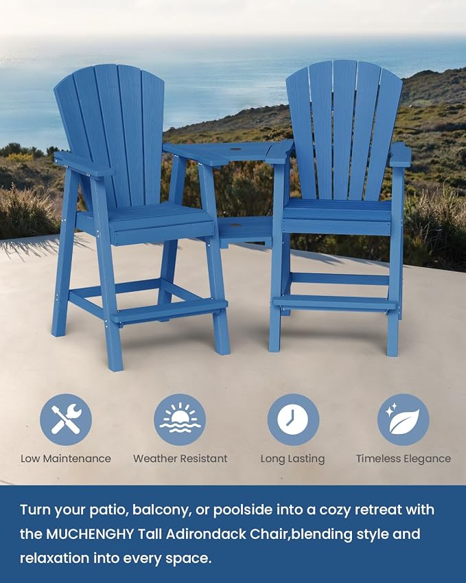Ciokea Tall Adirondack Chairs Set of 2, HDPE Outdoor High Back Adirondack Chair - Image 7