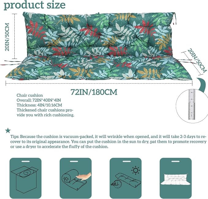 Outside Benches Cushion with Backrest, Thicken Waterproof Swing Cushions 2/3 - Image 4