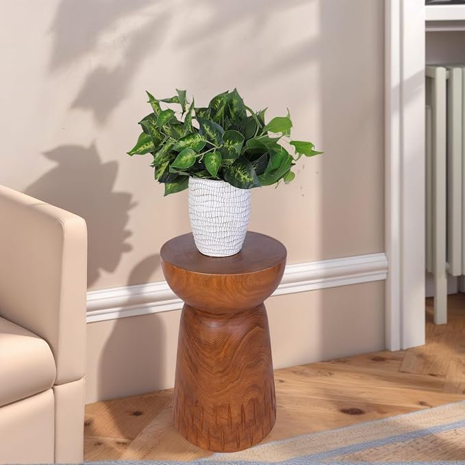 Athaliah 19.25”H Wood Side Table – Natural Wooden End Table, Round Wood Accent - Image 5
