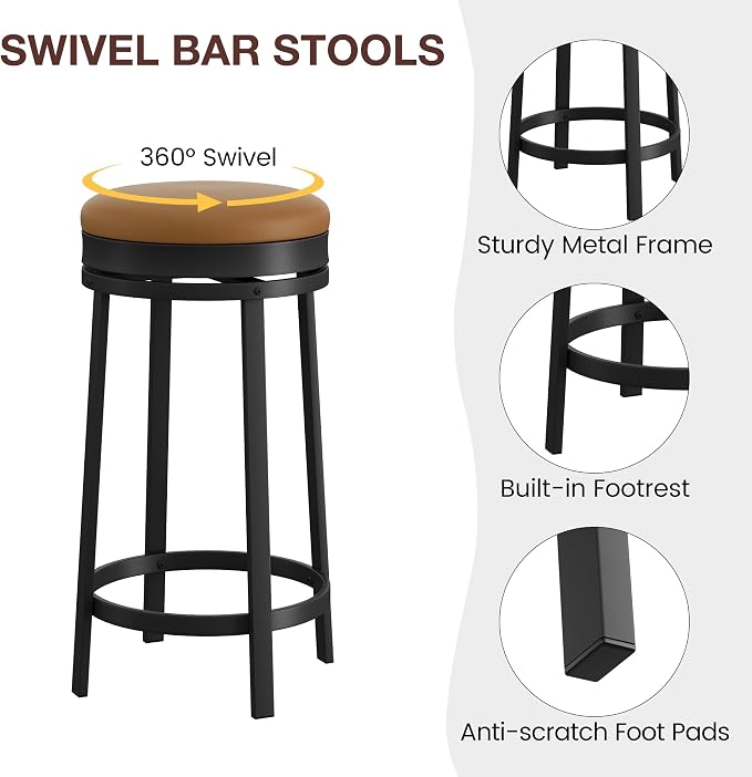 IDEALHOUSE 24'' Swivel Bar Stools Set of 2 - Image 6
