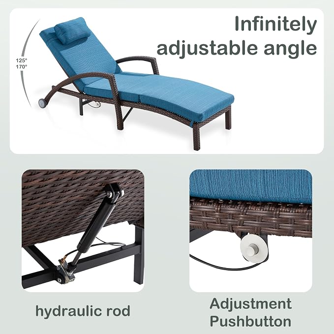 Outdoor Lounge Chairs Set of 4, Hydraulic Adjustable Outdoor Chaise Lounge - Image 4