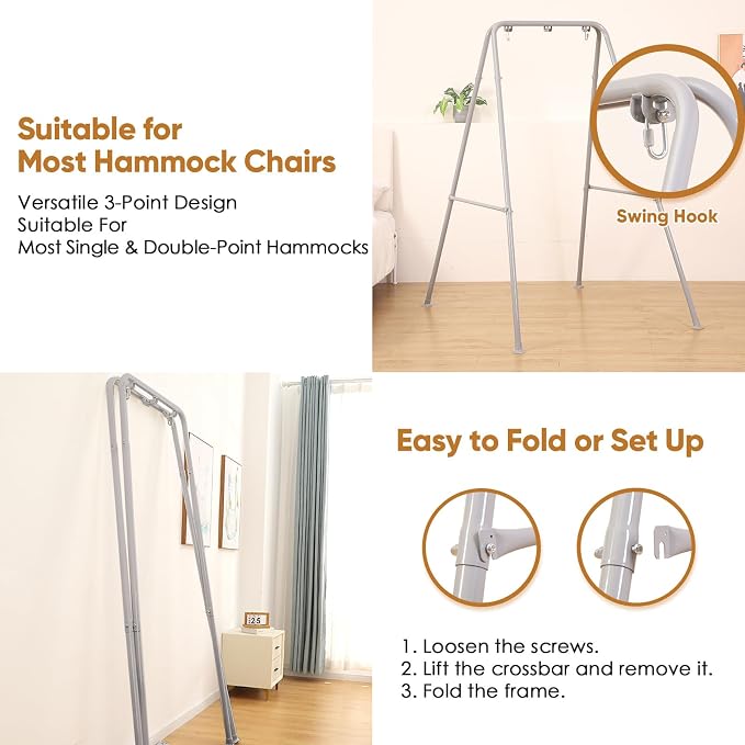 Foldable Hammock Stand, Portable Hammock Chair Stand, 300 lbs Capacity - Image 4