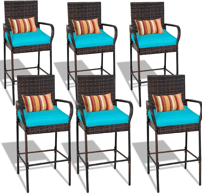 Sundale Outdoor Wicker Bar Stool Set of 6, Patio Counter Height Pub Chair by SundaleOutdoor