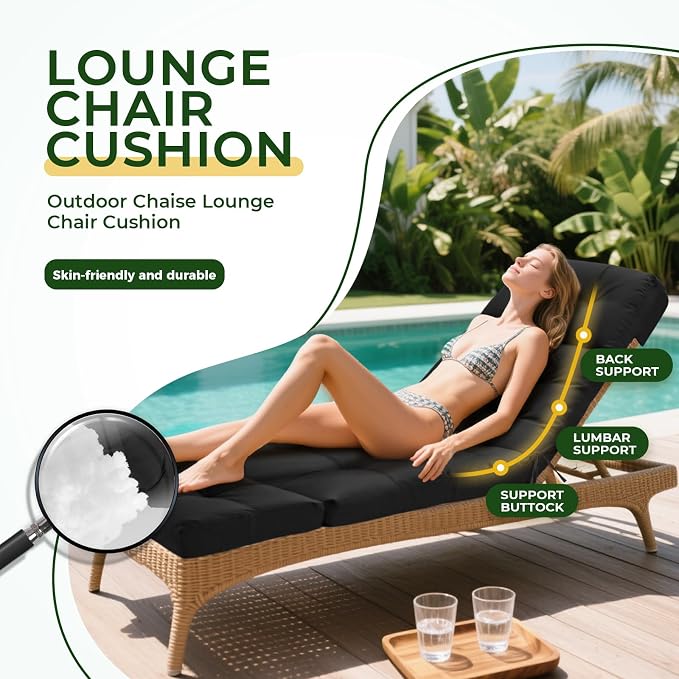 Outdoor Chaise Lounge Chair Cushion 74.4 x 22 x 4.7 Inches Non-Slip Lounge - Image 3