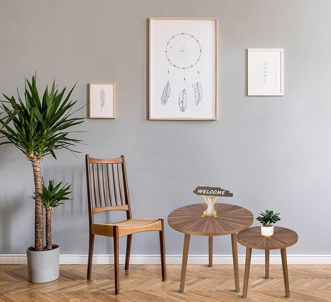 Round Coffee Table Set of 2, Mid Century Modern Coffee Table, Small Farmhouse - Image 5