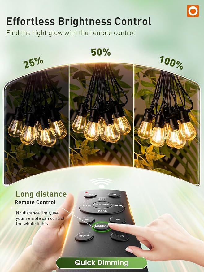addlon 100FT LED Outdoor String Lights, Remote Dimmable Patio Lights - Image 2