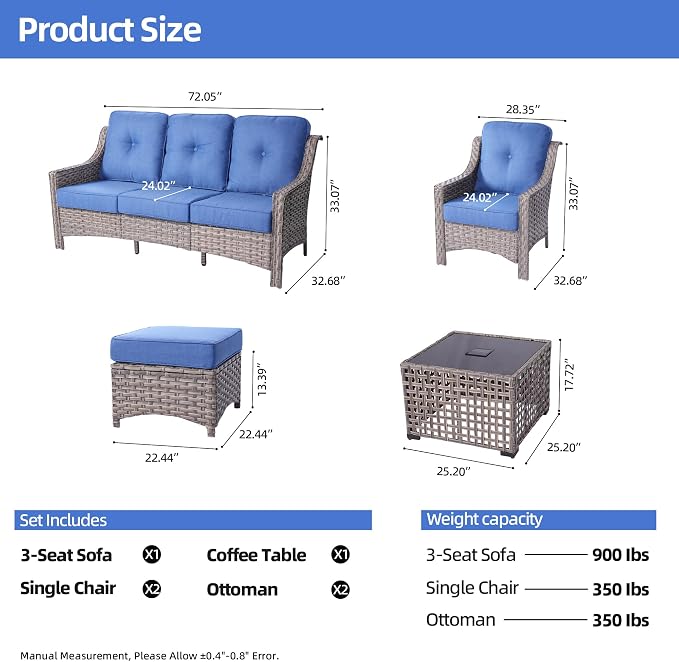 HOOOWOOO 6 Piece Patio Furniture Conversation Sets - Image 7