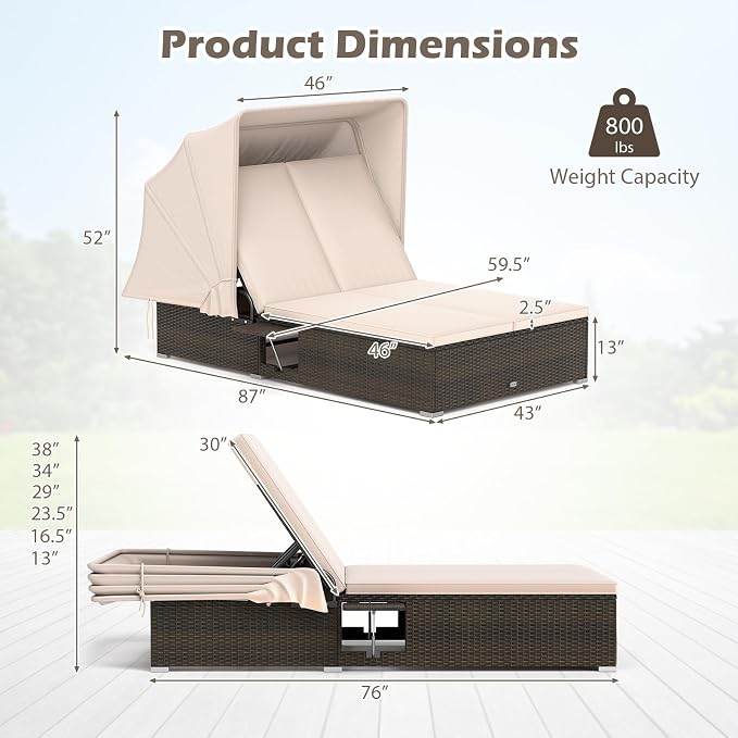 RELAX4LIFE Outdoor Daybed with Retractable Canopy - Image 3