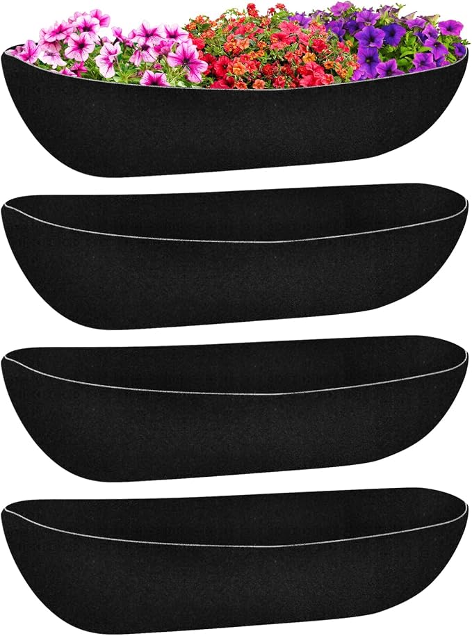 Riare 4 Pack 30 Inch Black Felt Window Box Liners- Fabric Trough Planter Basket by Riare