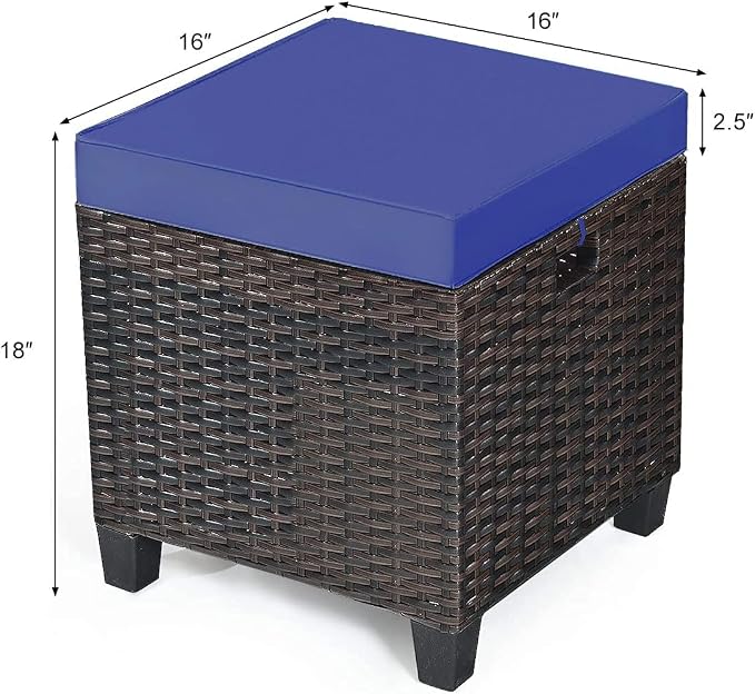 Giantex 2-Piece Rattan Patio Ottoman, All Weather Wicker Ottoman w/Removable - Image 3