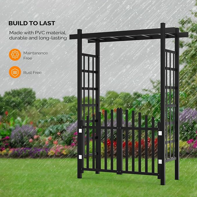 VINGLI Garden Arbor with Gate, PVC Wedding Arch - Image 4