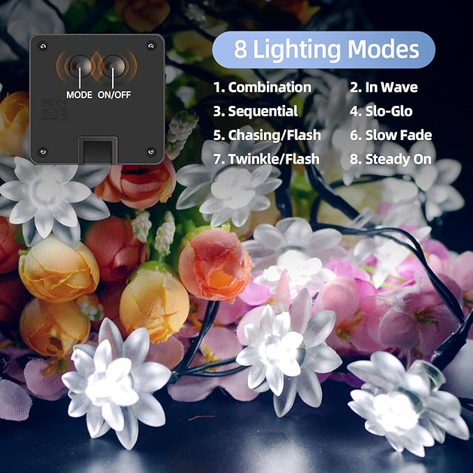 ITICdecor Solar Flower String Lights Outdoor Waterproof 50 LED Upgraded Flower - Image 3