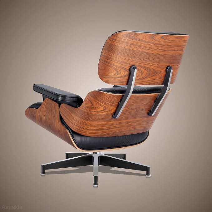 Top Black Grain Leather, Mid Century Chaise Lounge Chair and Ottoman, Leather - Image 9