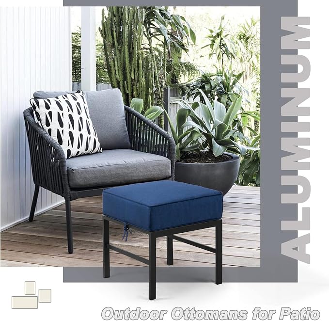 2 Pieces Outdoor Patio Ottomans, Assembled Aluminum Outdoor Ottoman - Image 8