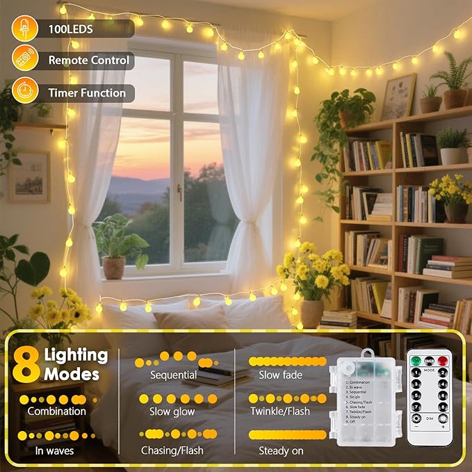2 Pack Battery Operated String Lights Indoor Outdoor - 45FT 100 LED Fairy Lights - Image 5