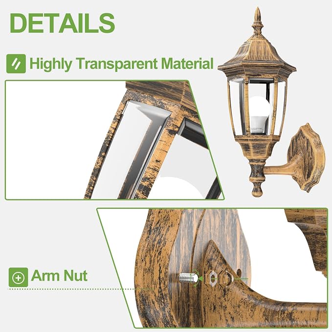 EMART Outdoor Porch Light, Brushed Gold, Anti-Corrosion Plastic Material - Image 6
