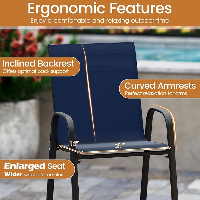 Tangkula Outdoor Bar Stools Set of 4, Enlarged Seat & Metal Frame, Tall Patio - Image 7
