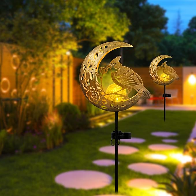 JOBOSI Solar Moon Cardinals Garden Light, Moving Moon & Cardinals Stake Decor - Image 8