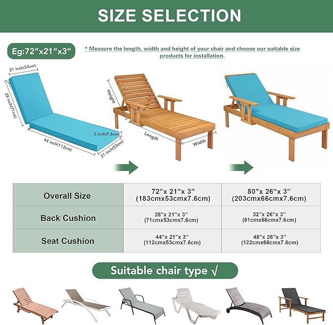 Chaise Lounge Cushions Outdoor Set of 2 - Image 3