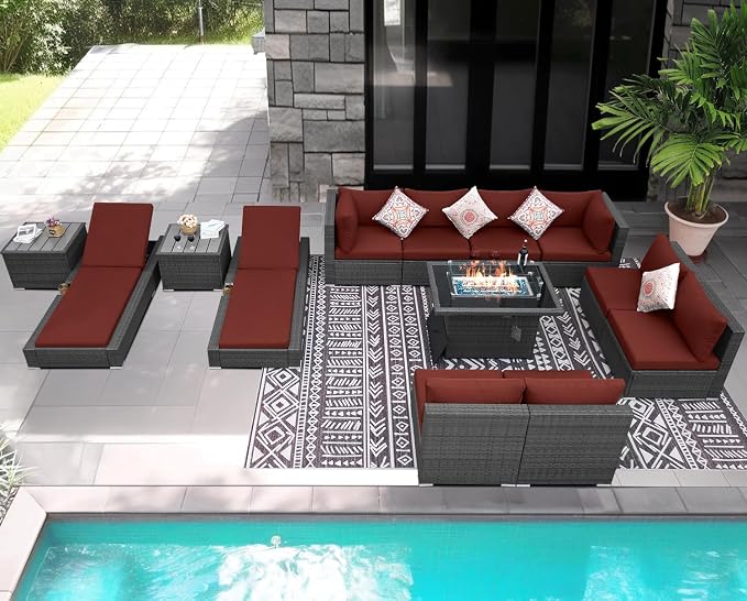 NICESOUL 13 Piece Outdoor Sectional w/Fire Pit Table, Luxury Modular Patio - Image 3