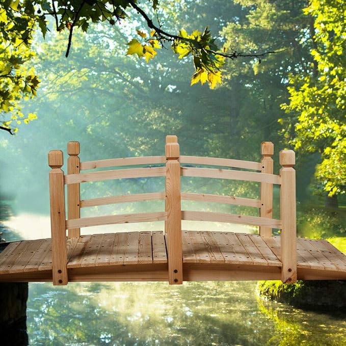 HAPPYGRILL Wooden Bridge, Natural Wood Garden Bridge - Image 3