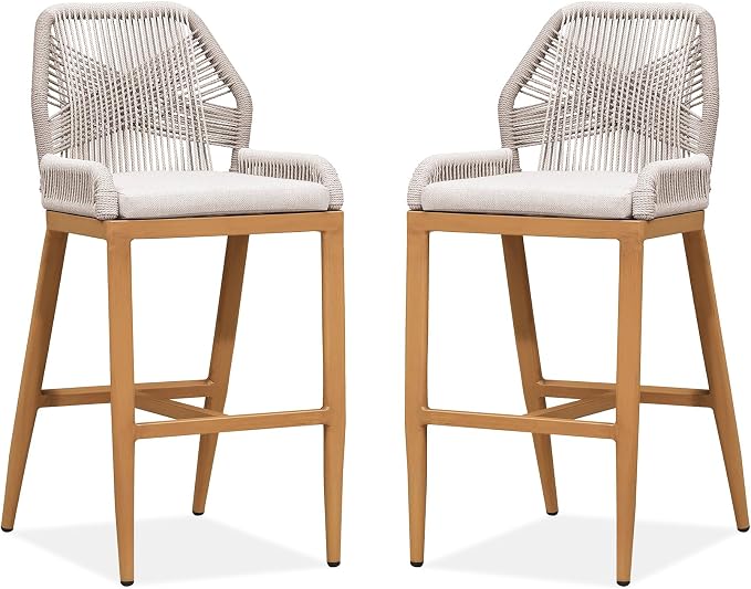 PURPLE LEAF Bar Stools Set of 2 Outdoor Bar Height Metal Stools Modern Wicker - Image 9