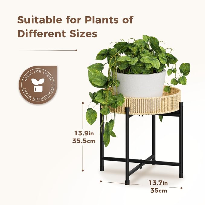 Bamworld Rattan Plant Stand Indoor Boho Plant Table - Image 5