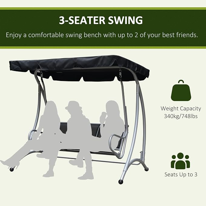 Outsunny 3-Seat Outdoor Porch Swing Chair, Patio Swing Glider - Image 6