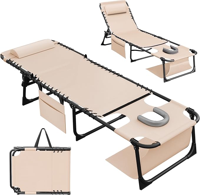 Devoko Beach Lounge Chair, Outdoor Sun Tanning Chair by DEVOKO