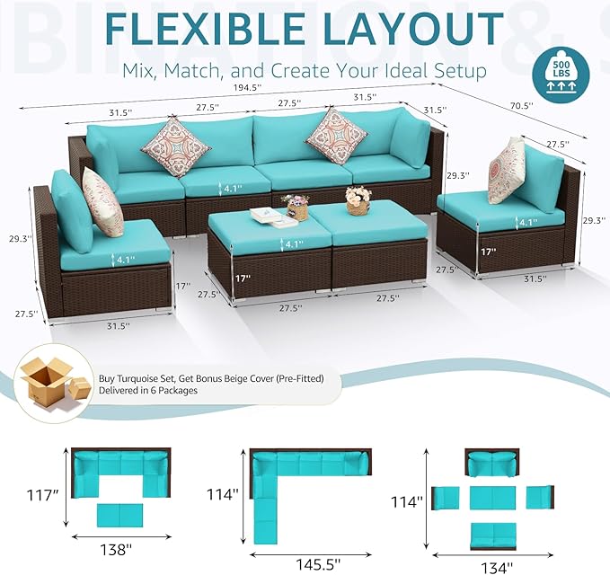 NICESOUL 8 Piece Outside Furniture Set, 29.3'' High Back Deep Seating Wicker - Image 4
