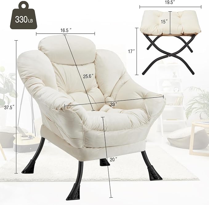 Lazy Chair with Folding Ottoman Modern Large Accent Chair, Contemporary Lounge - Image 3