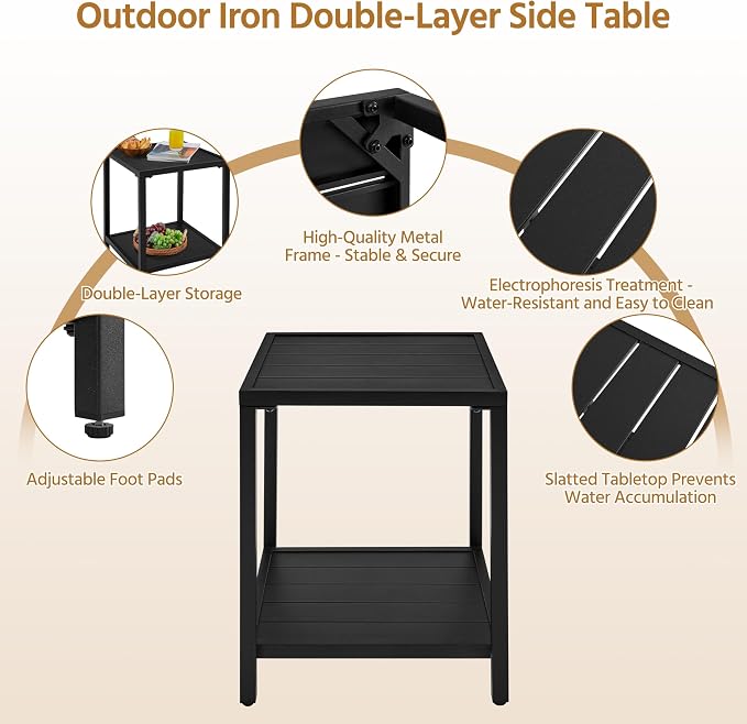 Yaheetech Outdoor Side Table, Metal Outdoor End Table - Image 4