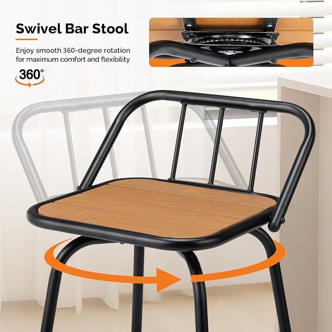 VINGLI 2 PCS Outdoor Swivel Bar Stools, 30 Inch Metal Barstools - Image 3