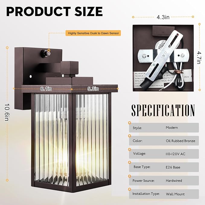 2 Pack Dusk to Dawn Outdoor Lighting, Waterproof Outdoor Porch Light - Image 3