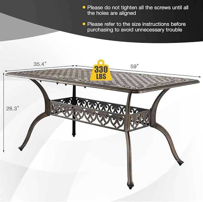 Tangkula 59 Inches Outdoor Dining Table, All-Weather Cast Aluminum Table - Image 3