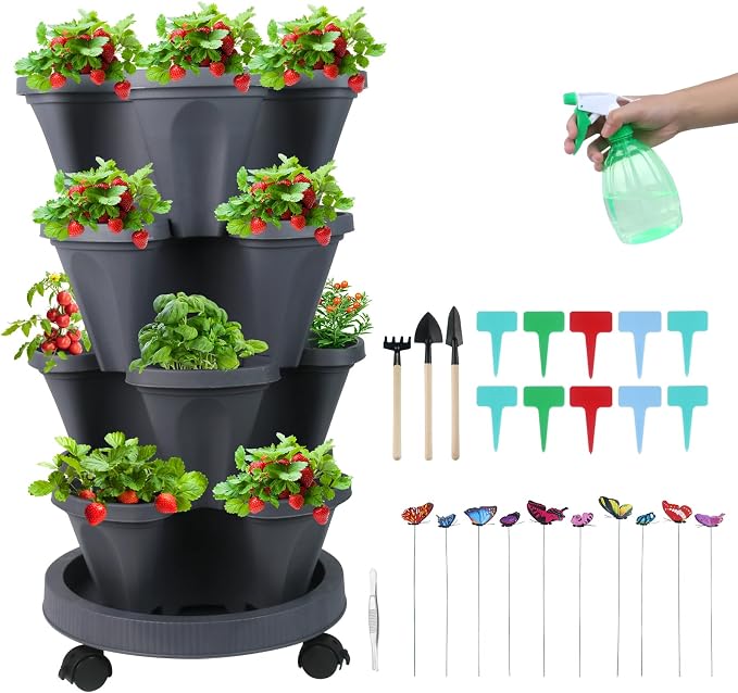 Vertical Planter 4 Tier Stackable Planters Garden Planters Strawberry Herb by GameXcel