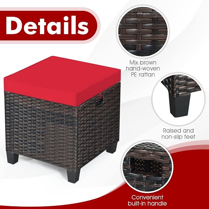 LDAILY Moccha 2 Pieces Patio Outdoor Ottoman, All Weather Rattan Patio Ottoman - Image 4