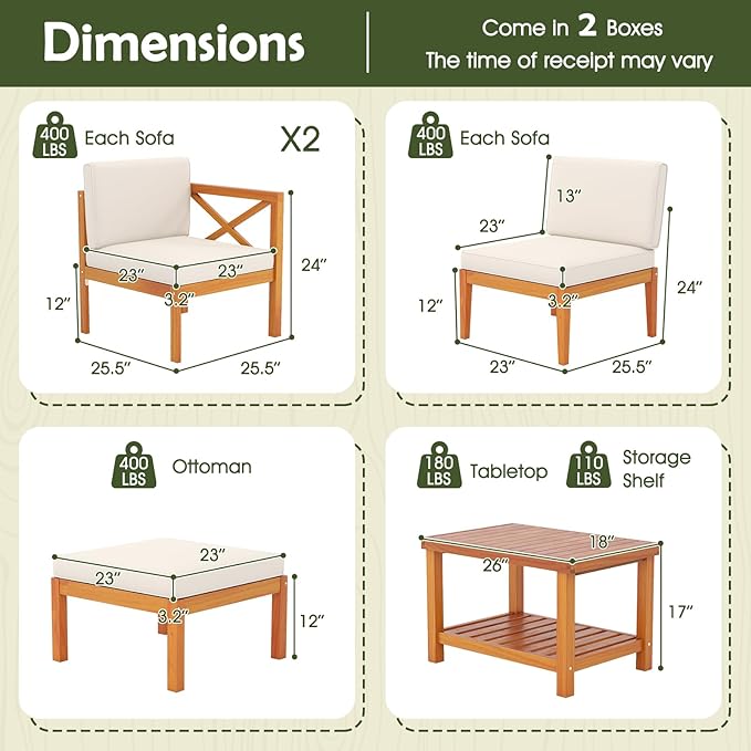 Tangkula L Shaped Outdoor Furniture Set, 5 Pieces Acacia Wood Patio - Image 8