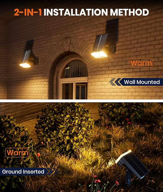 Solar Spotlights Outdoor Waterproof IP67, 4 Pack Adjustable Wall&Ground Solar - Image 9